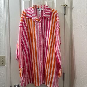 Beach Riot Pink & Orange Striped Button-Down Shirt, cover up